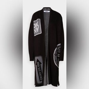 DKNY Black gray Donna Don’t Walk patch monogram oversized‎ Cardigan size XS new
